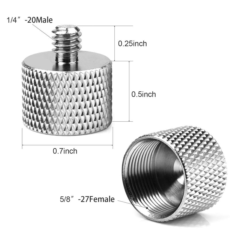 ChromLives Mic Stand Adapter, ChromLives Microphone Screw Adapter 1/4''-20 to 5/8''-27 Male to Female Threaded Mic Adapter, for Camera Monitor, Microphone Stand, 4 Pack (sliver) - Image 4